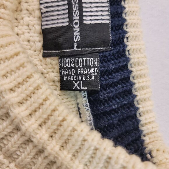 Vintage Expressions Men XL Hand Framed Cable Knit Cotton Sweater Cottagecore Ski - Picture 3 of 10